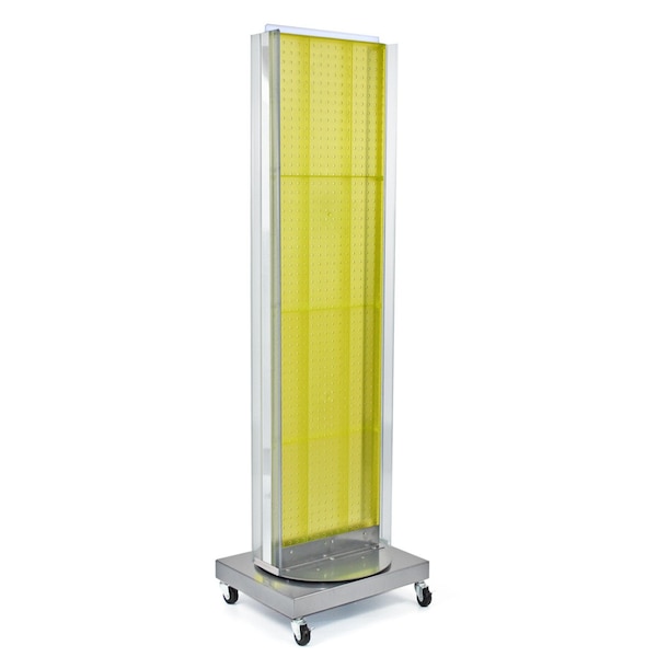 Two-Sided Pegboard Floor Display w/ Two C-Channel Sides on a Revolving Wheeled Base.